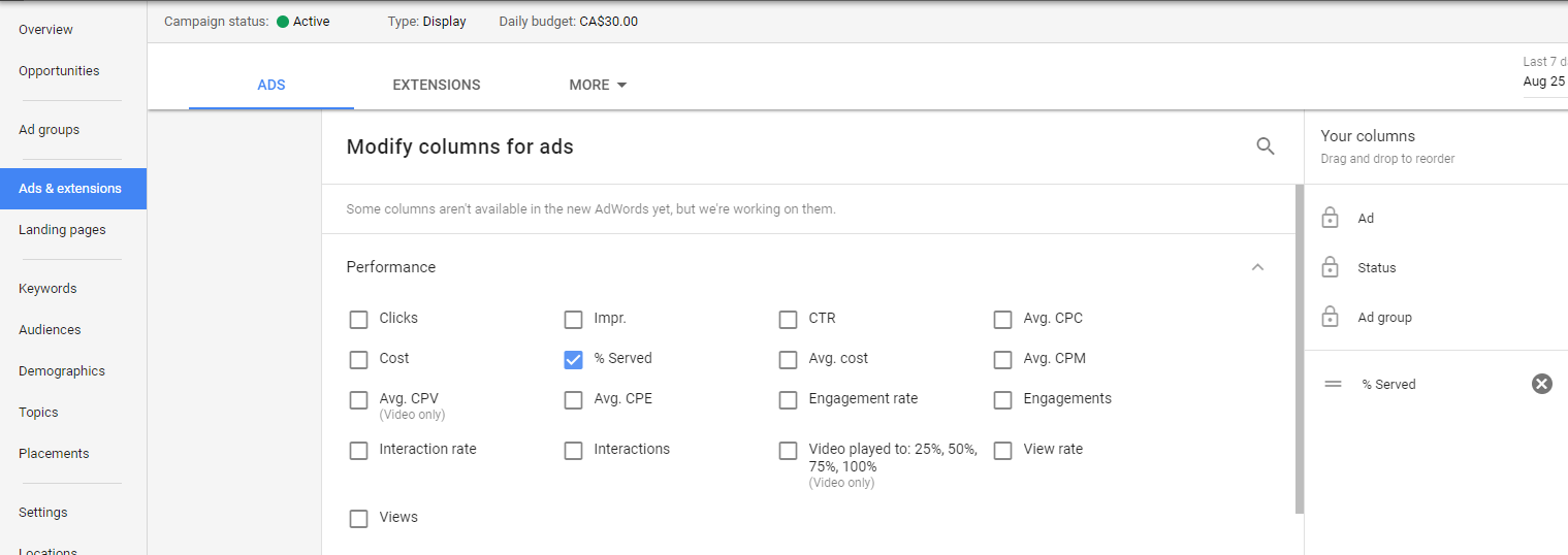 Modify adwords extensions