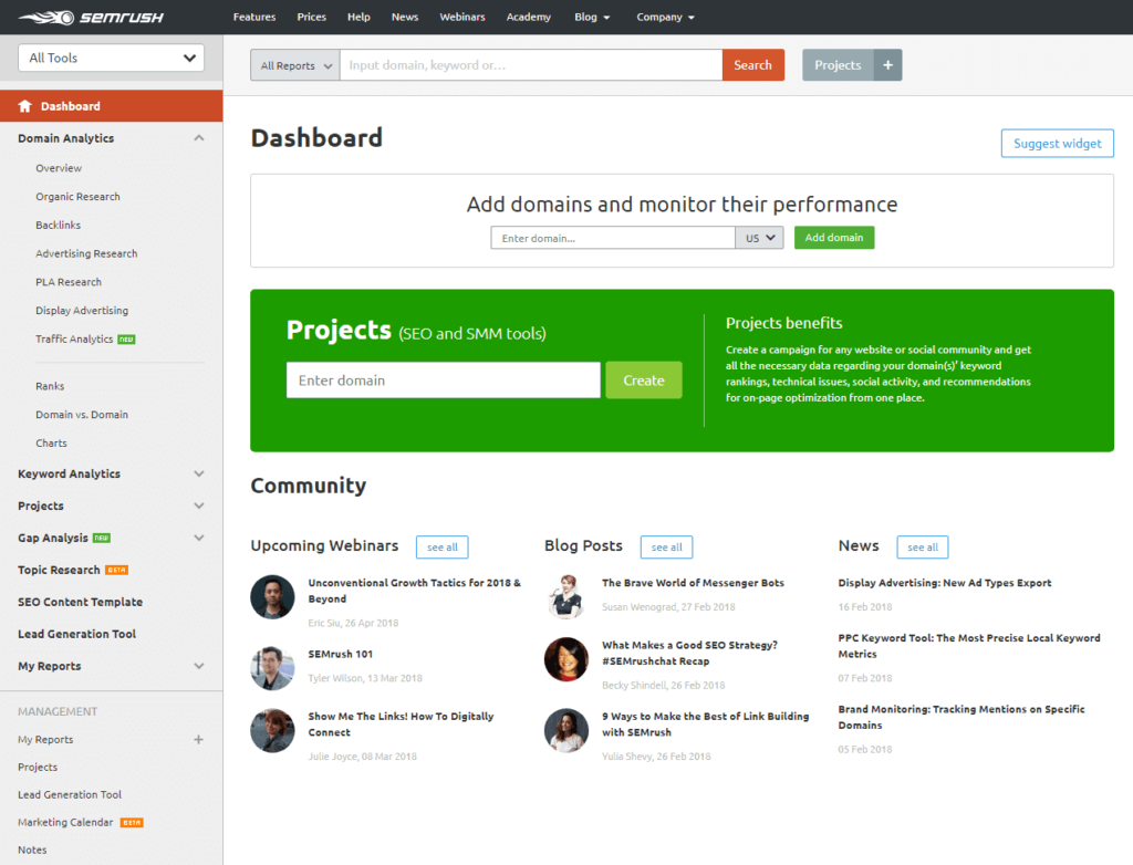 semrush dashboard image