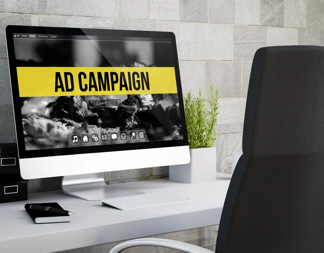 ad campaign showing in the desktop computer